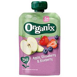 Βιολογικός Φρουτοπολτός Μήλο, Φράουλα & Μύρτιλο +6μ 100γρ ORGANIX